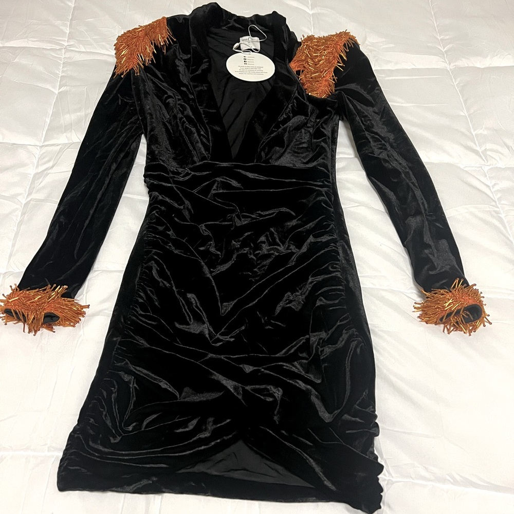 Miss Circle Windsor Hand-embellished Black Velvet Dress